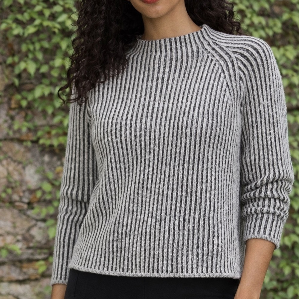 LULULEMON Cotton/Cashmere Marled Gray Rib Knit Long Sleeve Mock Neck Sweater, 16